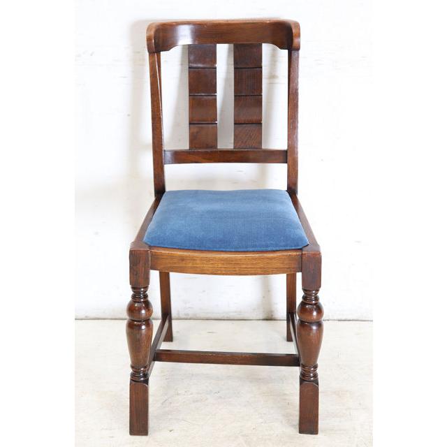 dn-28　1940年代イギリス製アンティーク ソリッドオーク 無垢材 ダブルカップレッグ ダイニングチェア 椅子 いす イス ブルー 青 |  | 03