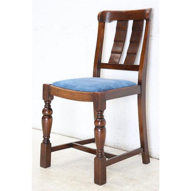 dn-28　1940年代イギリス製アンティーク ソリッドオーク 無垢材 ダブルカップレッグ ダイニングチェア 椅子 いす イス ブルー 青 |  | 04