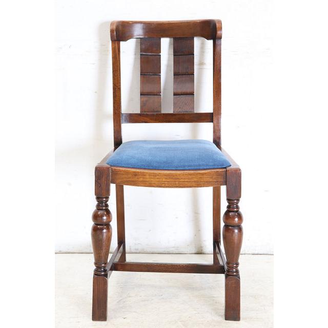 dn-28　1940年代イギリス製アンティーク ソリッドオーク 無垢材 ダブルカップレッグ ダイニングチェア 椅子 いす イス ブルー 青 |  | 05