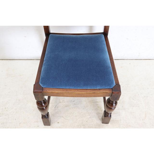 dn-28　1940年代イギリス製アンティーク ソリッドオーク 無垢材 ダブルカップレッグ ダイニングチェア 椅子 いす イス ブルー 青 |  | 08