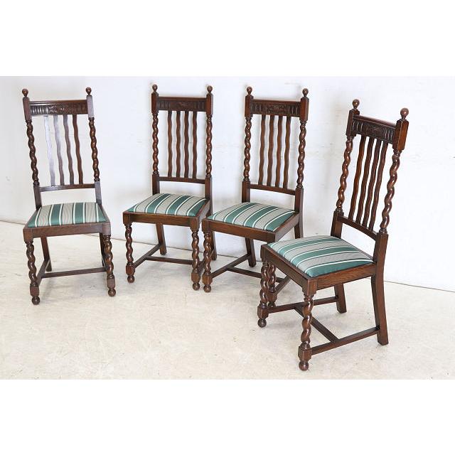 dn-32　1930年代イギリス製アンティーク オーク シュガーバリーツイスト ダイニングチェア 4脚セット 食卓椅子 いす イス 送料無料 |  | 03