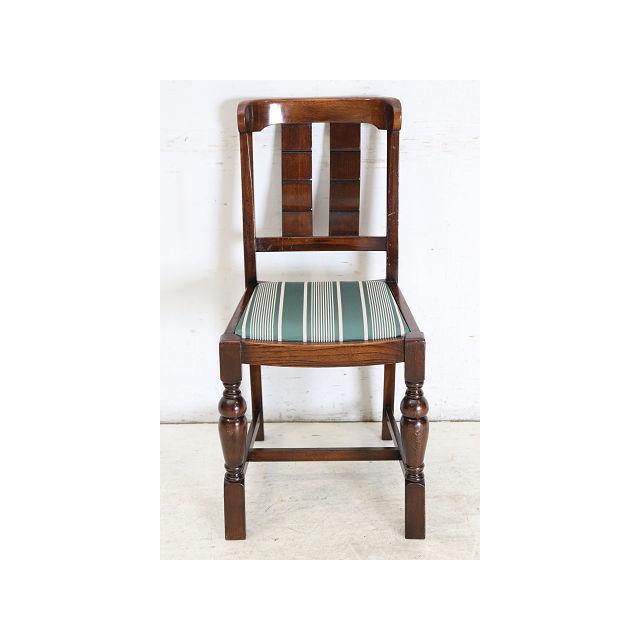 dn-34　1940年代イギリス製アンティーク ソリッドオーク 無垢材 ダブルカップレッグ ダイニングチェア 椅子 いす イス グリーンのストライプ | 
