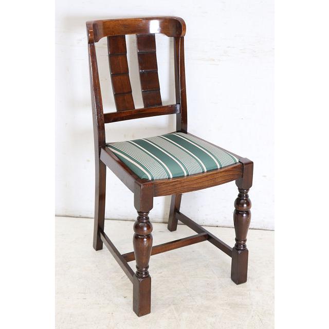 dn-34　1940年代イギリス製アンティーク ソリッドオーク 無垢材 ダブルカップレッグ ダイニングチェア 椅子 いす イス グリーンのストライプ |  | 17
