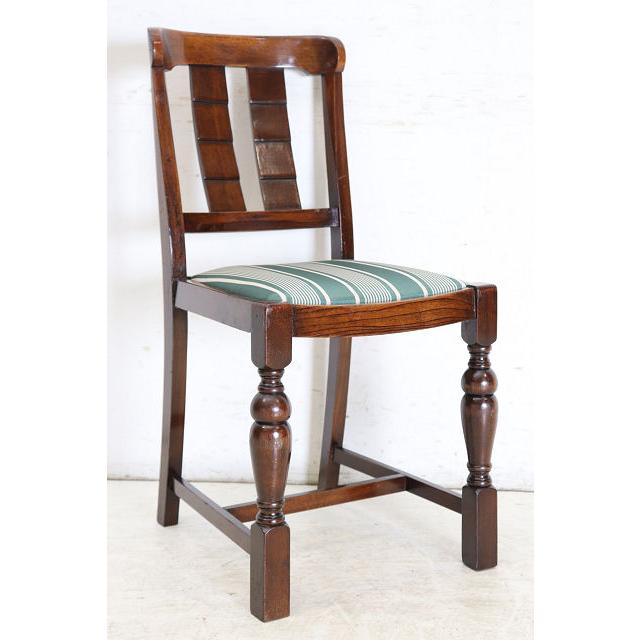 dn-34　1940年代イギリス製アンティーク ソリッドオーク 無垢材 ダブルカップレッグ ダイニングチェア 椅子 いす イス グリーンのストライプ |  | 18