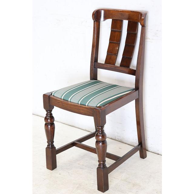 dn-34　1940年代イギリス製アンティーク ソリッドオーク 無垢材 ダブルカップレッグ ダイニングチェア 椅子 いす イス グリーンのストライプ |  | 02