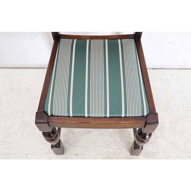 dn-34　1940年代イギリス製アンティーク ソリッドオーク 無垢材 ダブルカップレッグ ダイニングチェア 椅子 いす イス グリーンのストライプ |  | 08