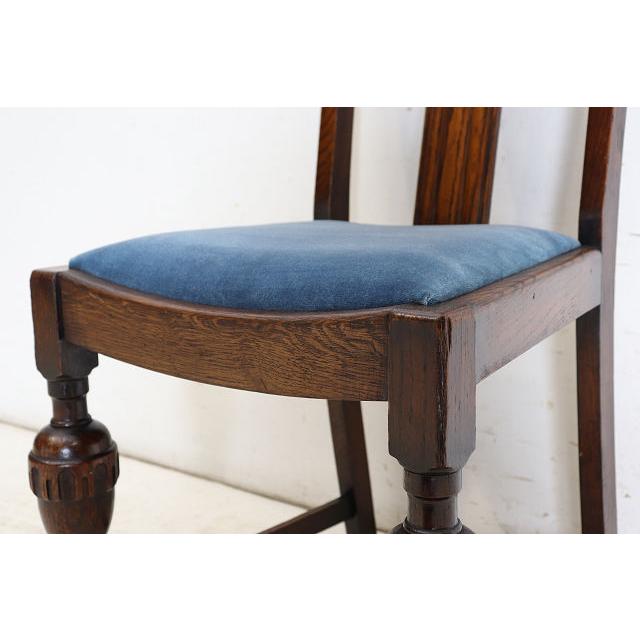 dn-37　1940年代イギリス製アンティーク ソリッドオーク 無垢材 ダブルカップレッグ ダイニングチェア 椅子 いす イス ブルー 青 |  | 14