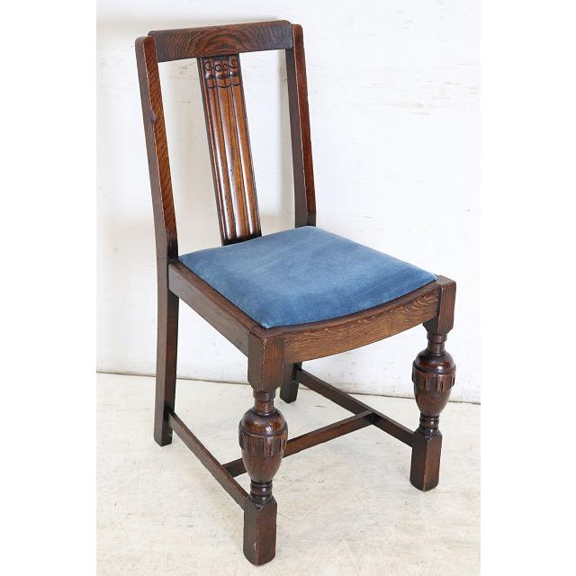 dn-37　1940年代イギリス製アンティーク ソリッドオーク 無垢材 ダブルカップレッグ ダイニングチェア 椅子 いす イス ブルー 青 |  | 17