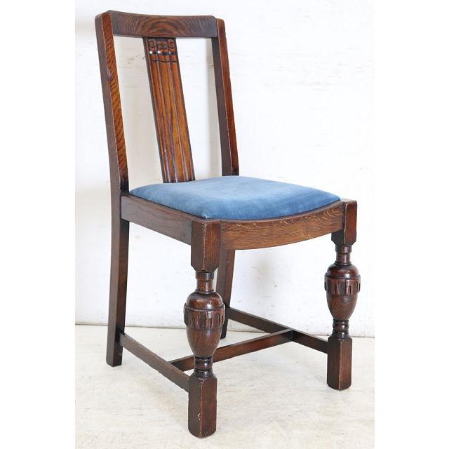 dn-37　1940年代イギリス製アンティーク ソリッドオーク 無垢材 ダブルカップレッグ ダイニングチェア 椅子 いす イス ブルー 青 |  | 18