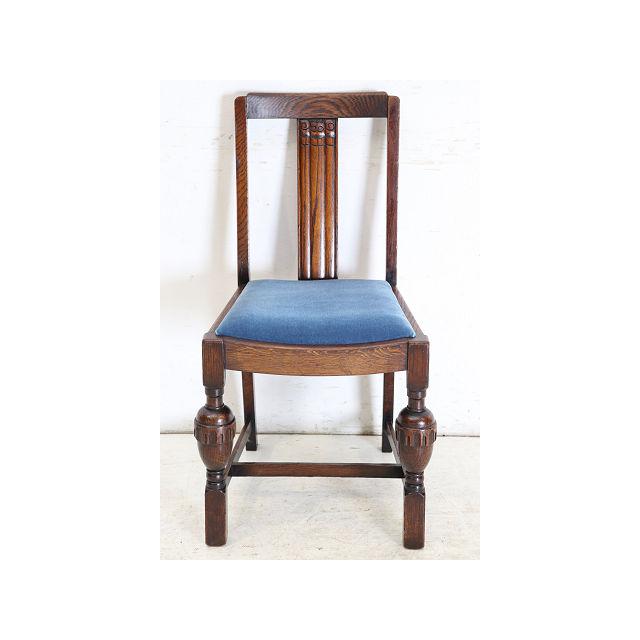 dn-37　1940年代イギリス製アンティーク ソリッドオーク 無垢材 ダブルカップレッグ ダイニングチェア 椅子 いす イス ブルー 青 |  | 01