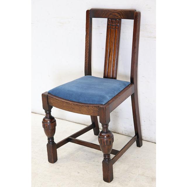 dn-37　1940年代イギリス製アンティーク ソリッドオーク 無垢材 ダブルカップレッグ ダイニングチェア 椅子 いす イス ブルー 青 |  | 02