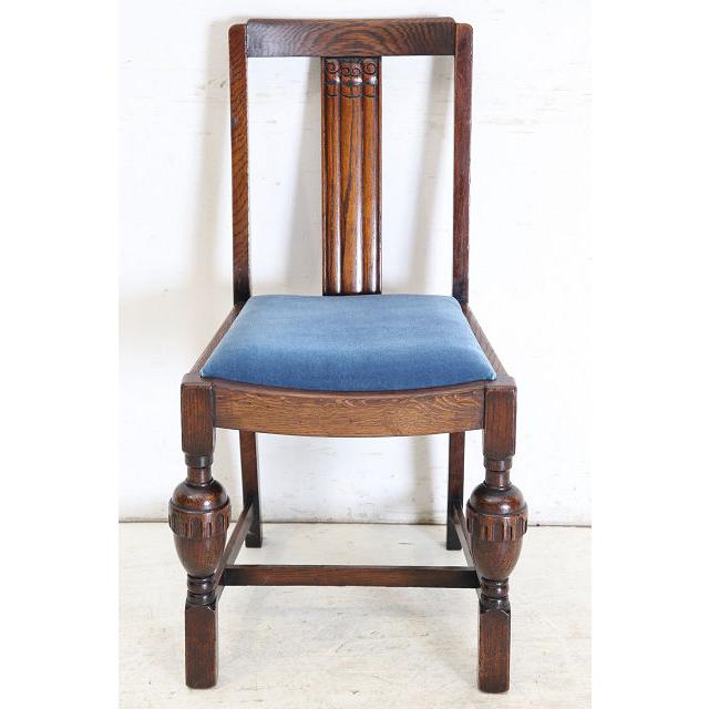 dn-37　1940年代イギリス製アンティーク ソリッドオーク 無垢材 ダブルカップレッグ ダイニングチェア 椅子 いす イス ブルー 青 |  | 03