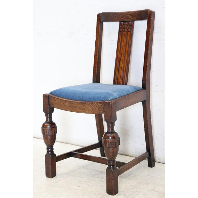 dn-37　1940年代イギリス製アンティーク ソリッドオーク 無垢材 ダブルカップレッグ ダイニングチェア 椅子 いす イス ブルー 青 |  | 04