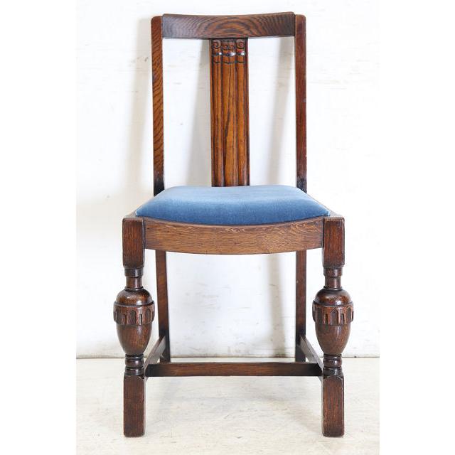 dn-37　1940年代イギリス製アンティーク ソリッドオーク 無垢材 ダブルカップレッグ ダイニングチェア 椅子 いす イス ブルー 青 |  | 05