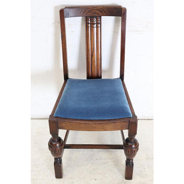 dn-37　1940年代イギリス製アンティーク ソリッドオーク 無垢材 ダブルカップレッグ ダイニングチェア 椅子 いす イス ブルー 青 |  | 06