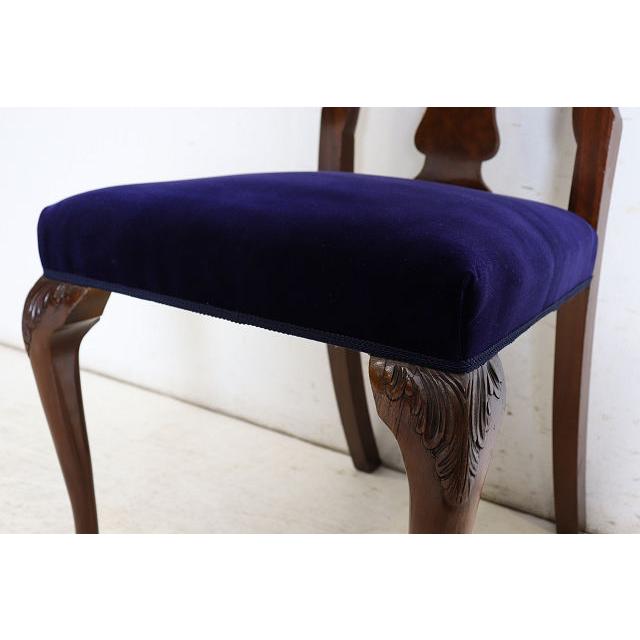 dn-39　1960年代イギリス製ビンテージ ウォルナット クイーンアンスタイル ダイニングチェア 4脚セット イス 椅子 いす セット販売チェア パープル |  | 12