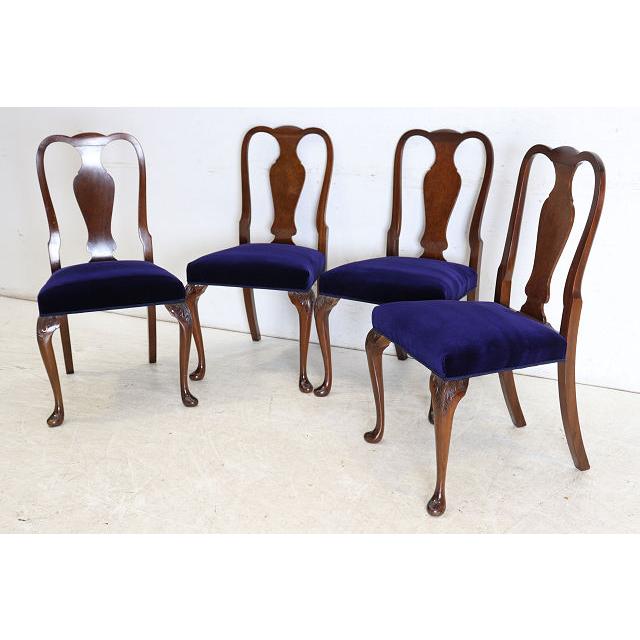 dn-39　1960年代イギリス製ビンテージ ウォルナット クイーンアンスタイル ダイニングチェア 4脚セット イス 椅子 いす セット販売チェア パープル |  | 03