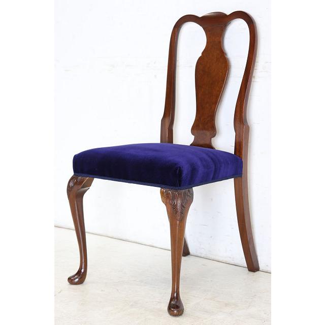 dn-39　1960年代イギリス製ビンテージ ウォルナット クイーンアンスタイル ダイニングチェア 4脚セット イス 椅子 いす セット販売チェア パープル |  | 07