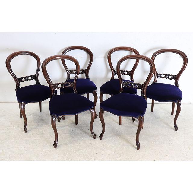 dn-3　1890年代イギリス製アンティーク ウォルナット ビクトリアン バルーンバックチェア 6脚セット 椅子 いす イス パープル |  | 01