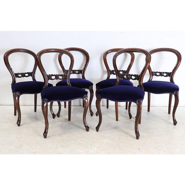 dn-3　1890年代イギリス製アンティーク ウォルナット ビクトリアン バルーンバックチェア 6脚セット 椅子 いす イス パープル |  | 02