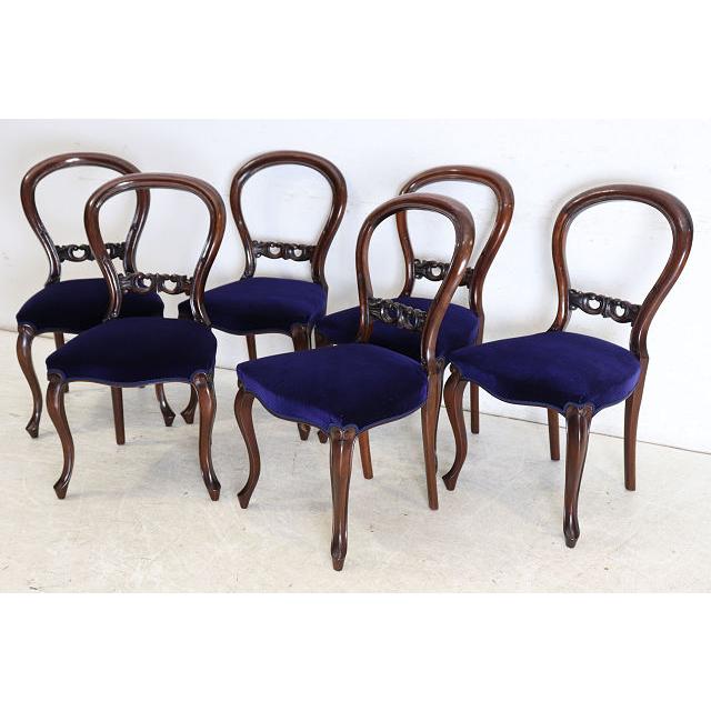 dn-3　1890年代イギリス製アンティーク ウォルナット ビクトリアン バルーンバックチェア 6脚セット 椅子 いす イス パープル |  | 03