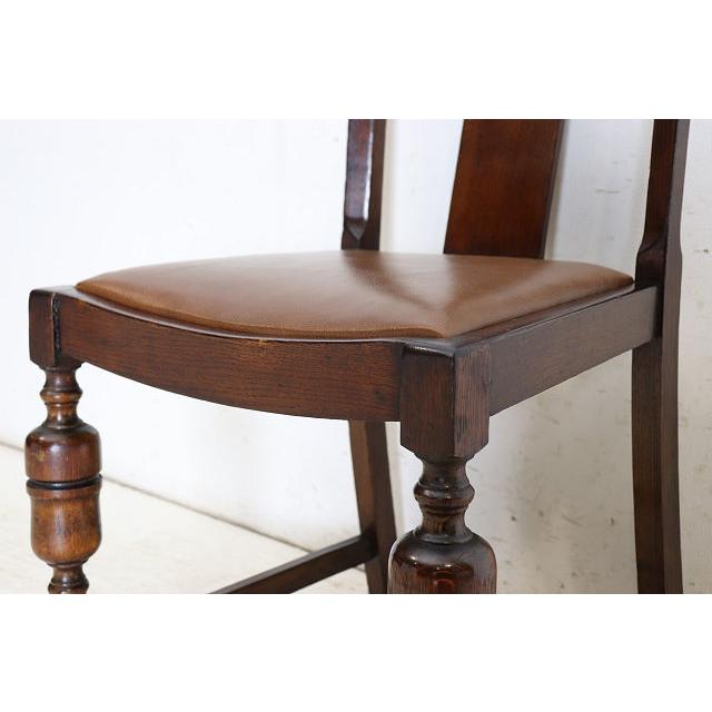 dn-47　1940年代イギリス製アンティーク ソリッドオーク 無垢材 レザーシート 本革 ダブルカップレッグ ダイニングチェア 椅子 いす イス（B） |  | 13