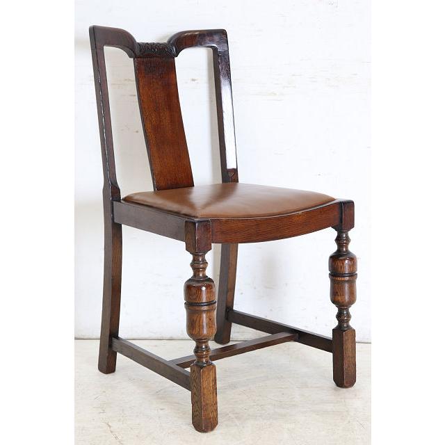 dn-47　1940年代イギリス製アンティーク ソリッドオーク 無垢材 レザーシート 本革 ダブルカップレッグ ダイニングチェア 椅子 いす イス（B） |  | 17