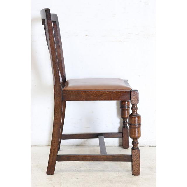 dn-47　1940年代イギリス製アンティーク ソリッドオーク 無垢材 レザーシート 本革 ダブルカップレッグ ダイニングチェア 椅子 いす イス（B） |  | 18