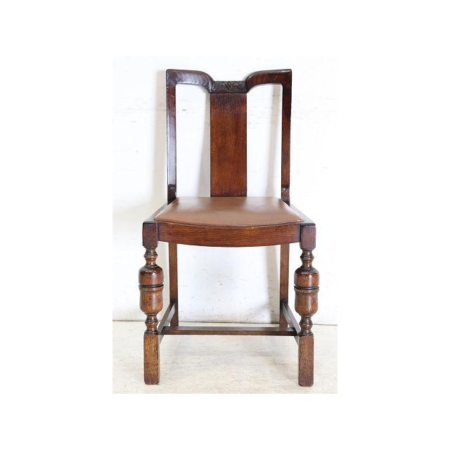 dn-47　1940年代イギリス製アンティーク ソリッドオーク 無垢材 レザーシート 本革 ダブルカップレッグ ダイニングチェア 椅子 いす イス（B） |  | 01