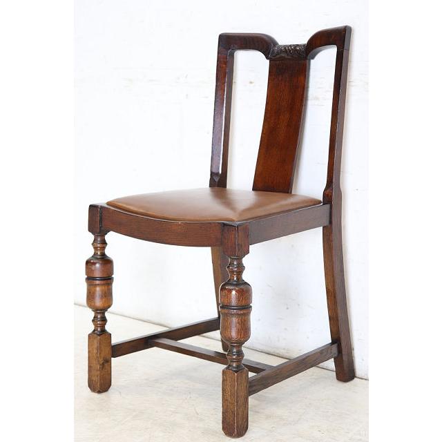 dn-47　1940年代イギリス製アンティーク ソリッドオーク 無垢材 レザーシート 本革 ダブルカップレッグ ダイニングチェア 椅子 いす イス（B） |  | 02