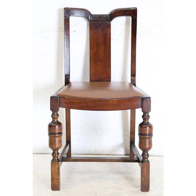 dn-47　1940年代イギリス製アンティーク ソリッドオーク 無垢材 レザーシート 本革 ダブルカップレッグ ダイニングチェア 椅子 いす イス（B） |  | 03