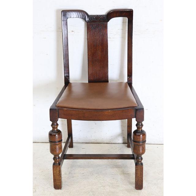 dn-47　1940年代イギリス製アンティーク ソリッドオーク 無垢材 レザーシート 本革 ダブルカップレッグ ダイニングチェア 椅子 いす イス（B） |  | 05