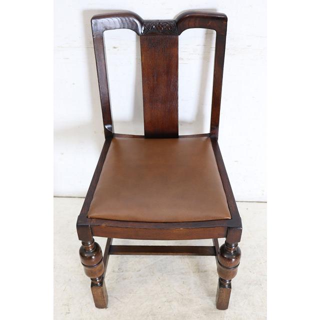 dn-47　1940年代イギリス製アンティーク ソリッドオーク 無垢材 レザーシート 本革 ダブルカップレッグ ダイニングチェア 椅子 いす イス（B） |  | 06