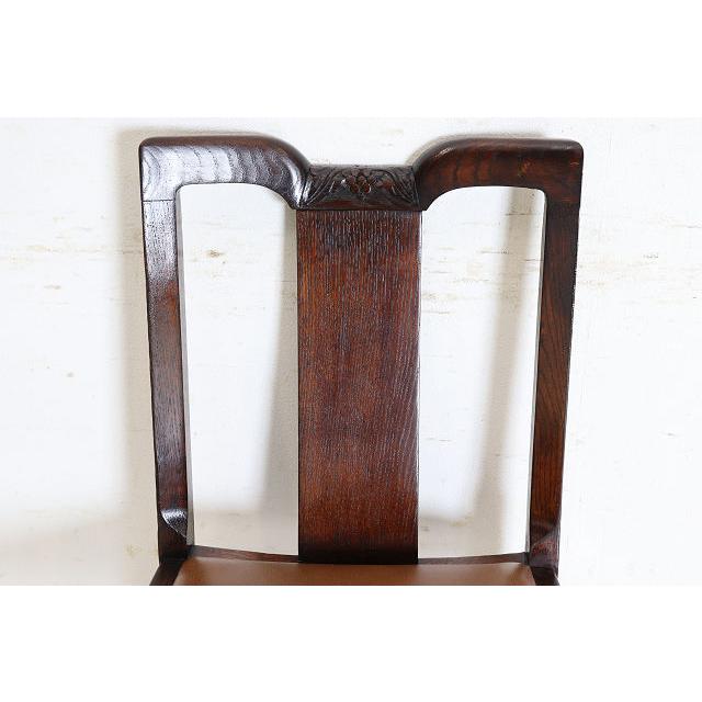 dn-47　1940年代イギリス製アンティーク ソリッドオーク 無垢材 レザーシート 本革 ダブルカップレッグ ダイニングチェア 椅子 いす イス（B） |  | 07