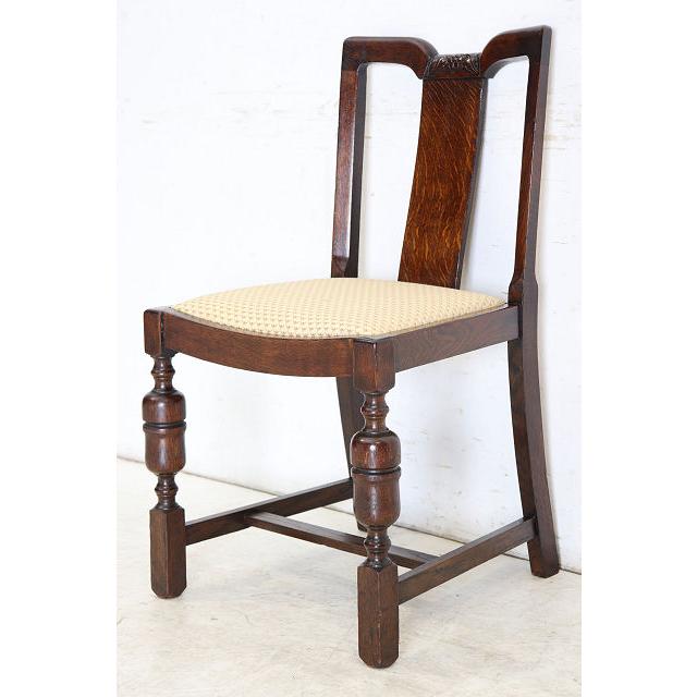 dn-49　1940年代イギリス製アンティーク ソリッドオーク 無垢材 ブドウのデザインの彫刻 ダブルカップレッグ ダイニングチェア 椅子 いす イス |  | 02