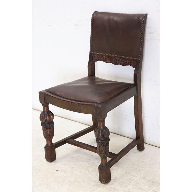 dn-4　1890年代イギリス製アンティーク ビクトリアン オーク レザーシート パネルバック ダイニングチェア 食卓椅子 いす イス (A) |  | 02