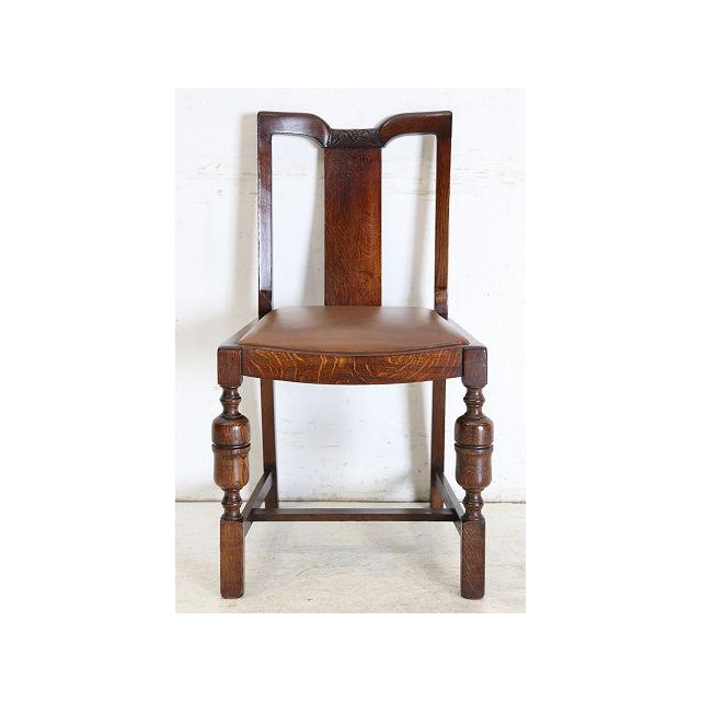 dn-50　1940年代イギリス製アンティーク ソリッドオーク 無垢材 レザーシート 本革 ダブルカップレッグ ダイニングチェア 椅子 いす イス（A） | 