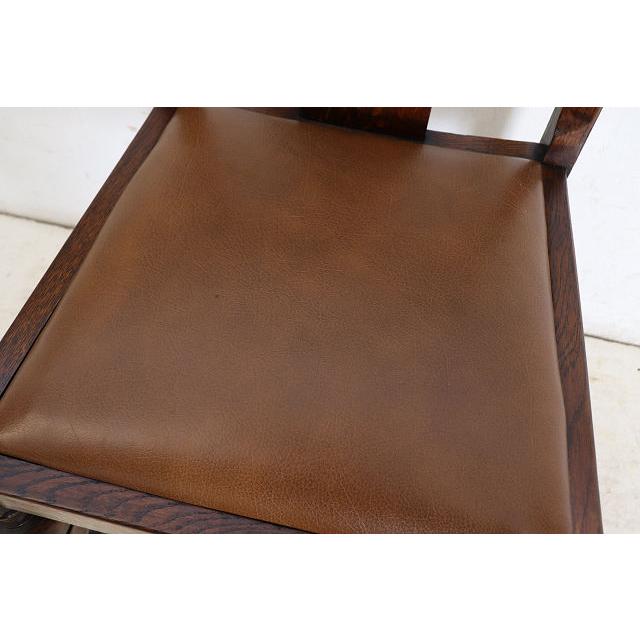 dn-50　1940年代イギリス製アンティーク ソリッドオーク 無垢材 レザーシート 本革 ダブルカップレッグ ダイニングチェア 椅子 いす イス（A） |  | 12