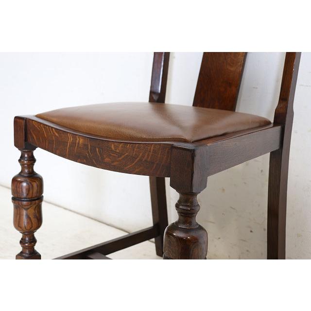 dn-50　1940年代イギリス製アンティーク ソリッドオーク 無垢材 レザーシート 本革 ダブルカップレッグ ダイニングチェア 椅子 いす イス（A） |  | 13