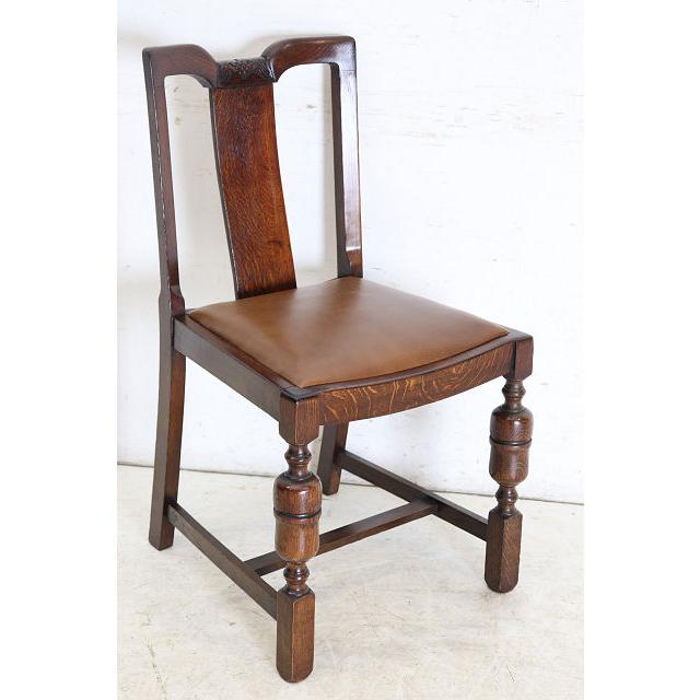 dn-50　1940年代イギリス製アンティーク ソリッドオーク 無垢材 レザーシート 本革 ダブルカップレッグ ダイニングチェア 椅子 いす イス（A） |  | 16