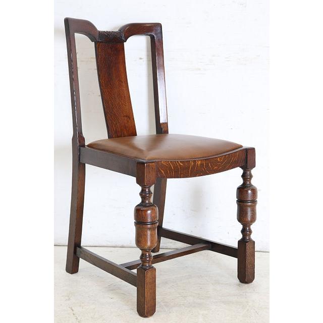 dn-50　1940年代イギリス製アンティーク ソリッドオーク 無垢材 レザーシート 本革 ダブルカップレッグ ダイニングチェア 椅子 いす イス（A） |  | 17