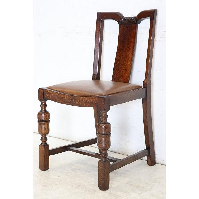 dn-50　1940年代イギリス製アンティーク ソリッドオーク 無垢材 レザーシート 本革 ダブルカップレッグ ダイニングチェア 椅子 いす イス（A） |  | 02