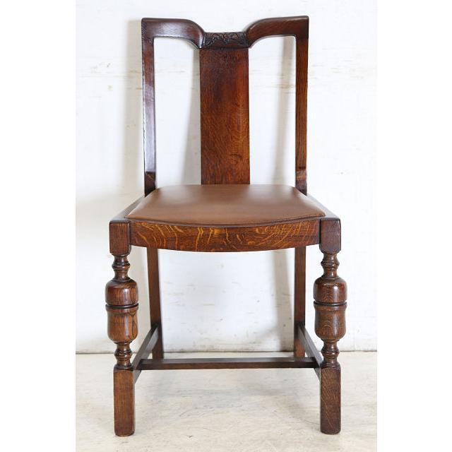 dn-50　1940年代イギリス製アンティーク ソリッドオーク 無垢材 レザーシート 本革 ダブルカップレッグ ダイニングチェア 椅子 いす イス（A） |  | 03