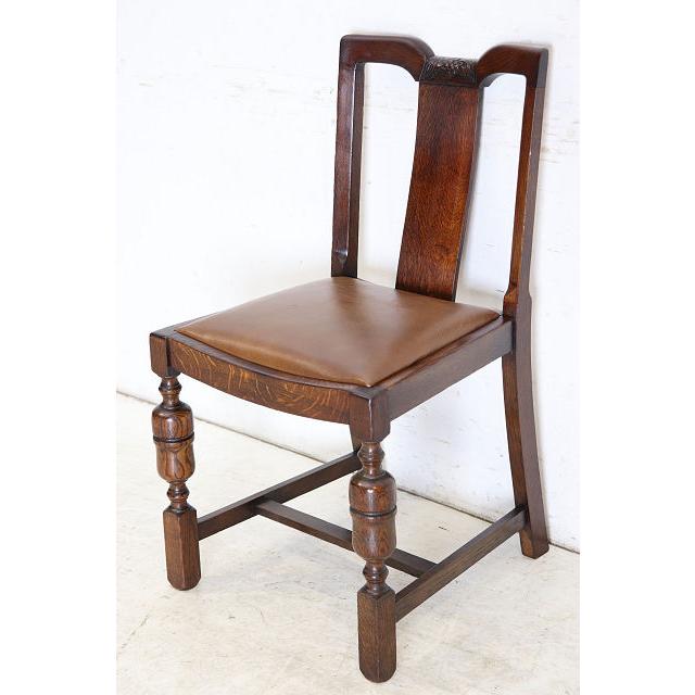 dn-50　1940年代イギリス製アンティーク ソリッドオーク 無垢材 レザーシート 本革 ダブルカップレッグ ダイニングチェア 椅子 いす イス（A） |  | 04