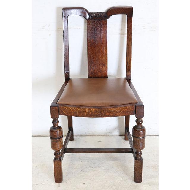 dn-50　1940年代イギリス製アンティーク ソリッドオーク 無垢材 レザーシート 本革 ダブルカップレッグ ダイニングチェア 椅子 いす イス（A） |  | 05