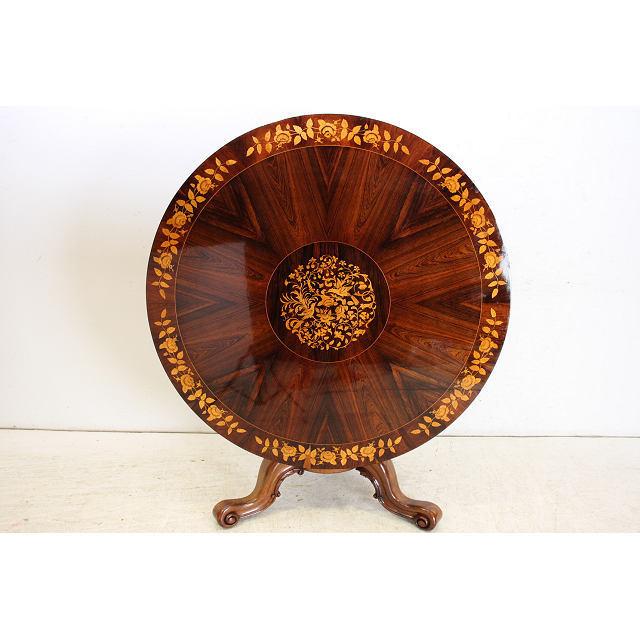 dt-22　1880年代イギリス製アンティーク　ビクトリアン　ローズウッド　チップトップアップ　ラウンド　インレイド　ダイニングテーブル |  | 01