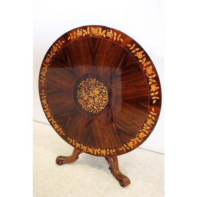 dt-22　1880年代イギリス製アンティーク　ビクトリアン　ローズウッド　チップトップアップ　ラウンド　インレイド　ダイニングテーブル |  | 03