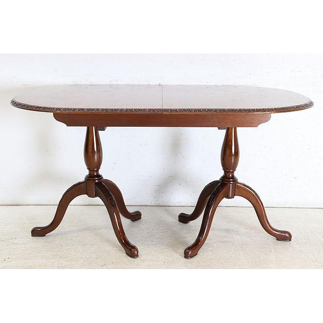 dt-2　1960年代イギリス製ビンテージ ウォルナット クイーンアンスタイル ペデスタル ダイニングテーブル 二本脚 食卓 |  | 01