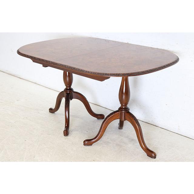 dt-2　1960年代イギリス製ビンテージ ウォルナット クイーンアンスタイル ペデスタル ダイニングテーブル 二本脚 食卓 |  | 02