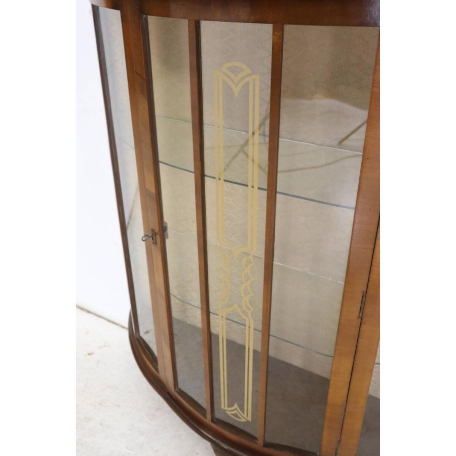 英国アンティーク家具 1930年代 ウォルナット材 アールデコ様式 ボウフロント ガラスキャビネット ショーケース キュリオケース 猫脚 英国製 (G-12) |  | 06